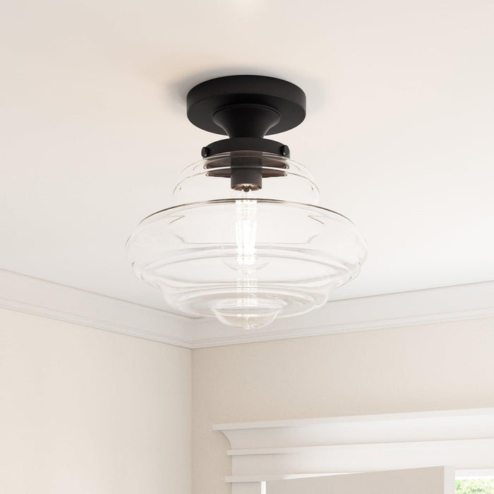 Solaria 1-Light Dark Brown Farmhouse Semi Flush Mount Ceiling Light - Sweatfully