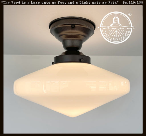 SPACE AGE 1940's Antique Milk Glass CEILING Light Retro Art Deco - Sweatfully