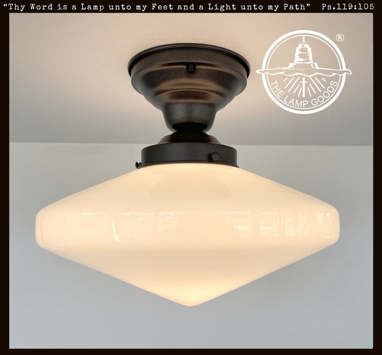 SPACE AGE 1940's Antique Milk Glass CEILING Light Retro Art Deco - Sweatfully