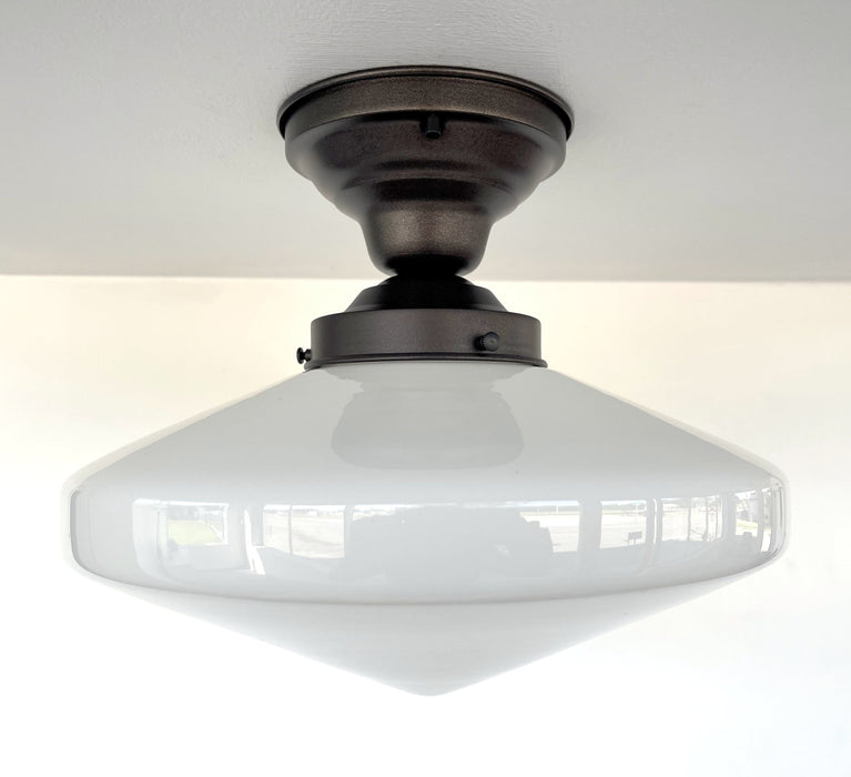 SPACE AGE 1940's Antique Milk Glass CEILING Light Retro Art Deco - Sweatfully