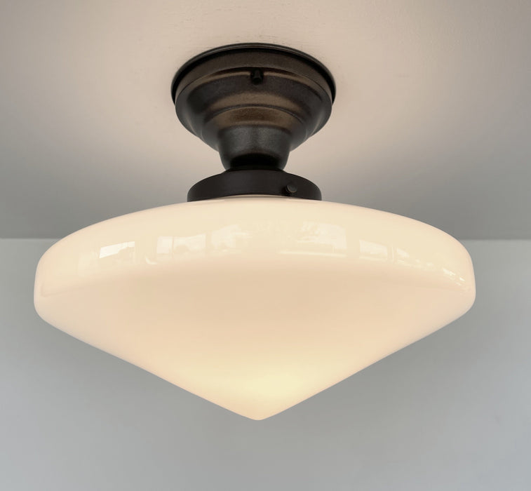 SPACE AGE 1940's Antique Milk Glass CEILING Light Retro Art Deco - Sweatfully
