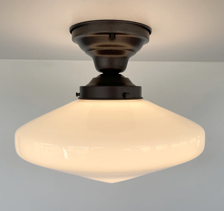 SPACE AGE 1940's Antique Milk Glass CEILING Light Retro Art Deco - Sweatfully