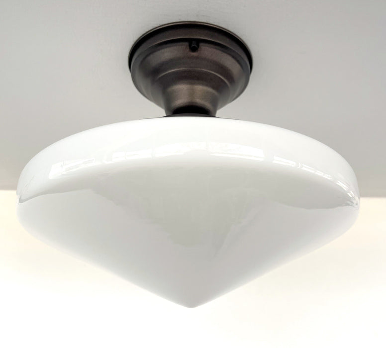 SPACE AGE 1940's Antique Milk Glass CEILING Light Retro Art Deco - Sweatfully
