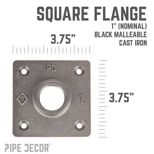 1 in. Black Square Floor Flange - Sweatfully