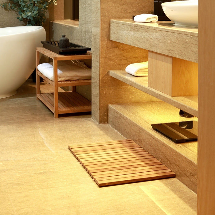 Sunriver Teak Shower and Bath String Mat with Rubber Feet 23.62" x 15.75" - Sweatfully