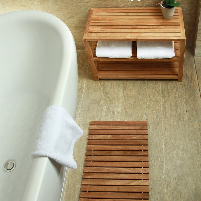 Savannah Natural Teak Shower and Spa/Bathroom/Outdoor - Storage Bench with Shelves- 28" or 40" - Sweatfully