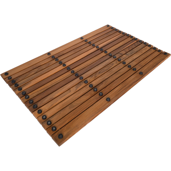 Belize Teak String Mat with Rubber Footing 31.4" x 19.6" - Sweatfully