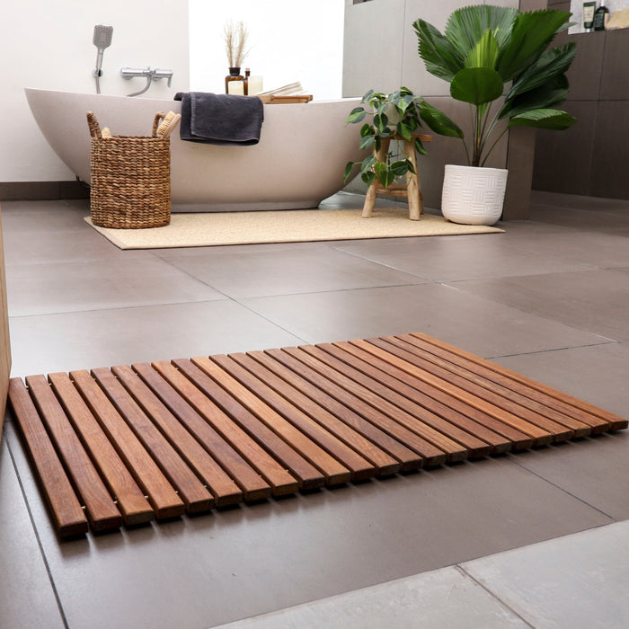 Wyoming Oiled Teak Shower and Bath String Mat 31.4″ x 19.6″ - Sweatfully