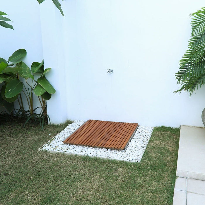 Sapporo Teak Shower and Bath String Mat with Rubber Footing 30″ x 30″ - Sweatfully