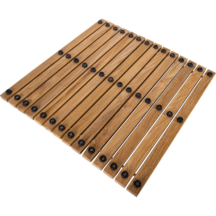 Bahama Teak Shower and Bath String Mat with Rubber Footing 19.6″ x 19.6″ - Sweatfully