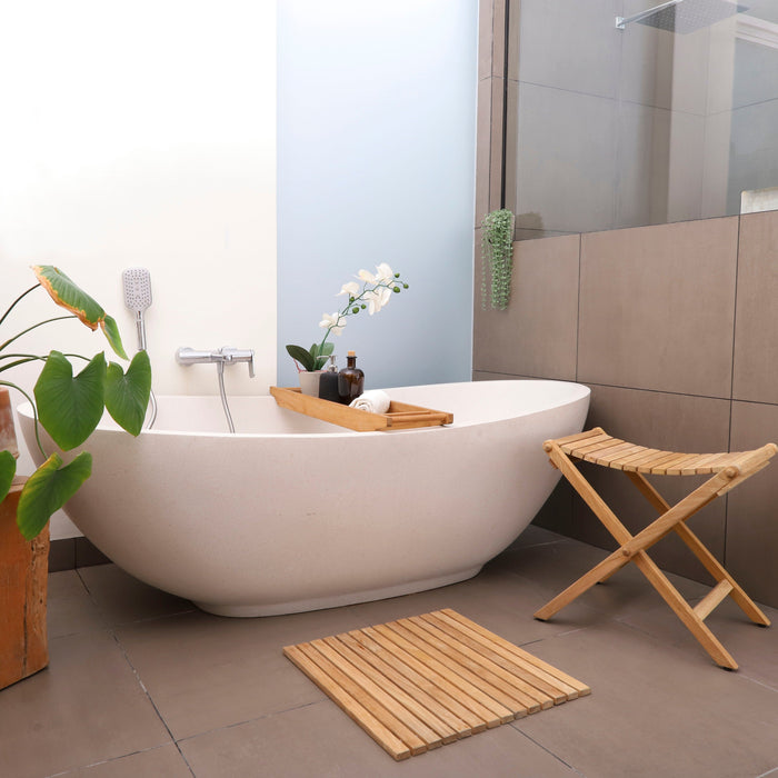 Bahama Teak Shower and Bath String Mat with Rubber Footing 19.6″ x 19.6″ - Sweatfully