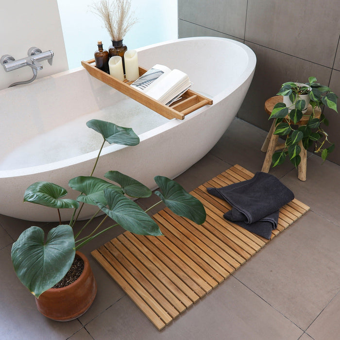 Sandpoint Natural Teak Shower and Bath String Mat 40″ x 20″ - Sweatfully