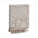 Cotton & Acrylic Throw w/ Fringe, Stripes & Gold Thread, Beige & White - Sweatfully