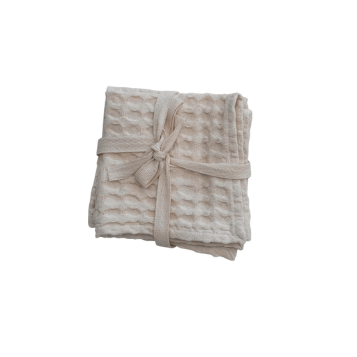 Stonewashed Cotton Waffle Weave Dish Cloths, Natural, Set of 3 - Sweatfully