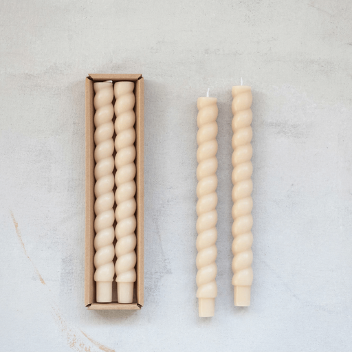 Unscented Twisted Taper Candles in Box, Set of 2 Cream - Sweatfully