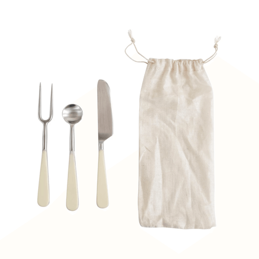 Stainless Steel and Resin Appetizer Utensils, Set of 3 in Drawstring Bag - Sweatfully