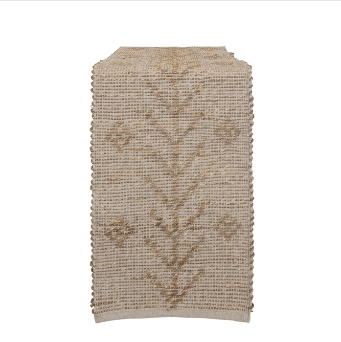 Two-Sided Hand-Woven Seagrass & Cotton Table Runner w/ Design - Sweatfully