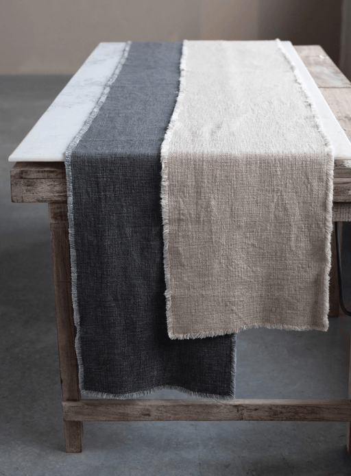 Linen Blend Table Runner with Frayed Edges - Sweatfully