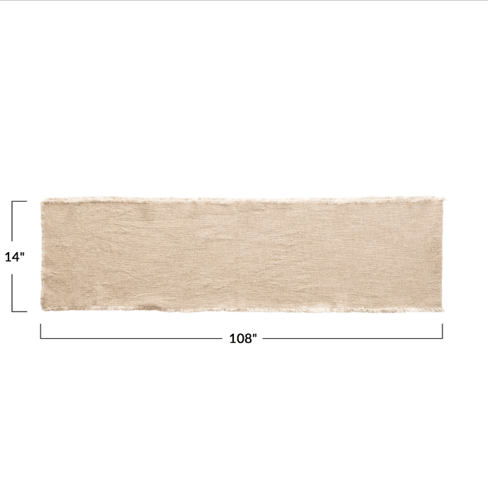 Linen Blend Table Runner with Frayed Edges - Sweatfully