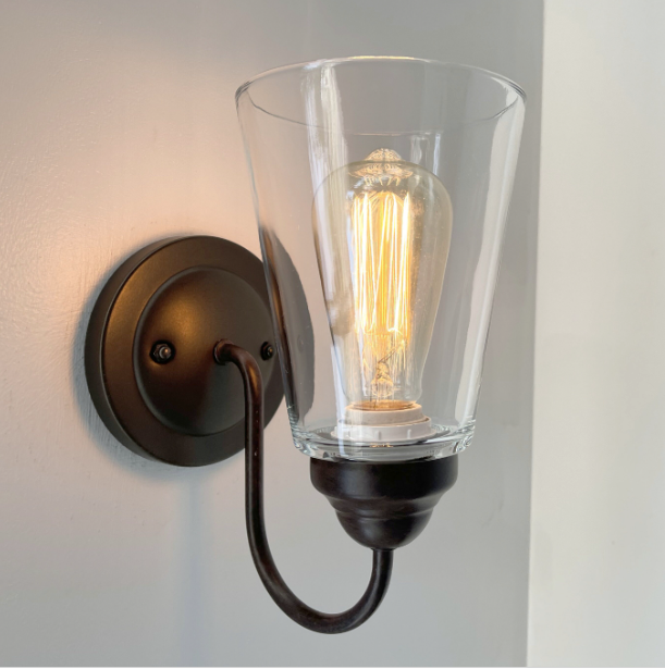 Heavy Modern Farmhouse Clear Glass Wall Sconce Light Fixture Shade - Sweatfully