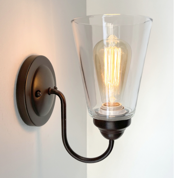 Heavy Modern Farmhouse Clear Glass Wall Sconce Light Fixture Shade - Sweatfully