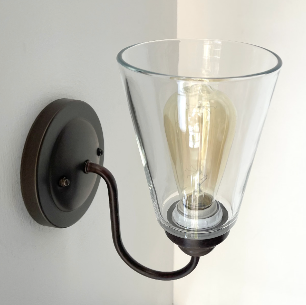 Heavy Modern Farmhouse Clear Glass Wall Sconce Light Fixture Shade - Sweatfully