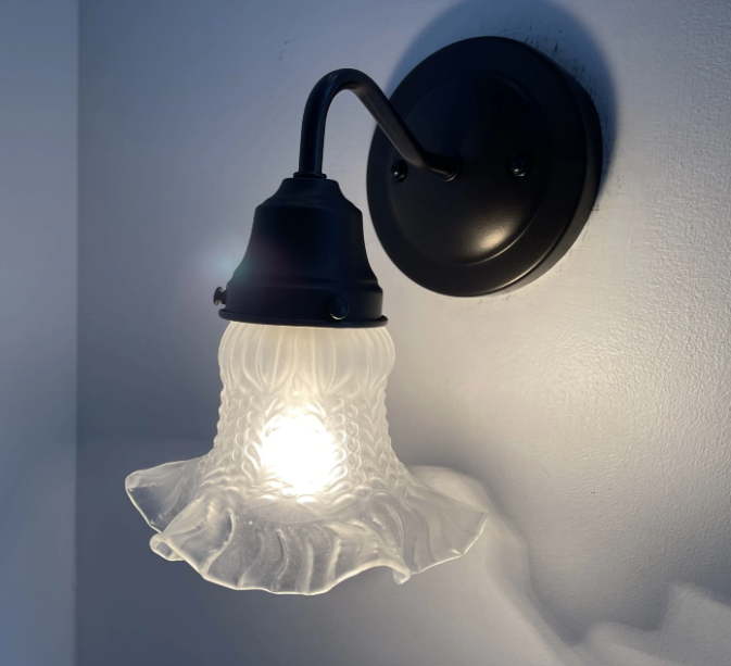 Antique Hobnail 1950's Frosted Glass Wall Sconce Light Fixture - Sweatfully