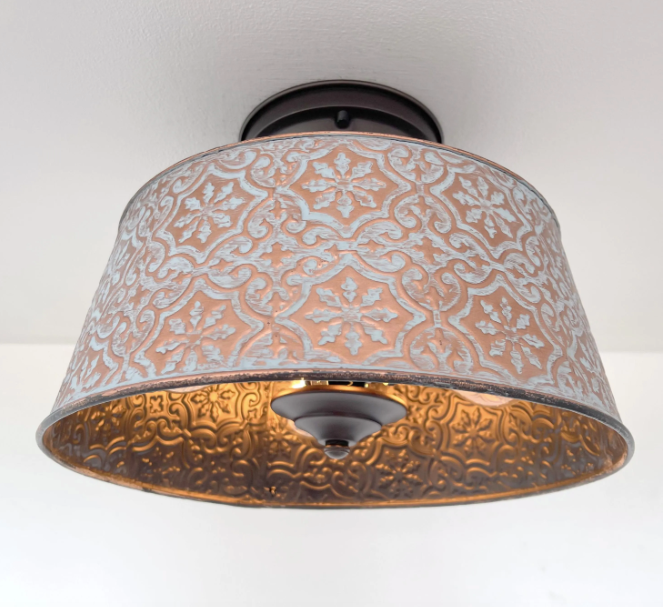 Ornate Copper Farmhouse Ceiling Light - 4 Bulb - Sweatfully