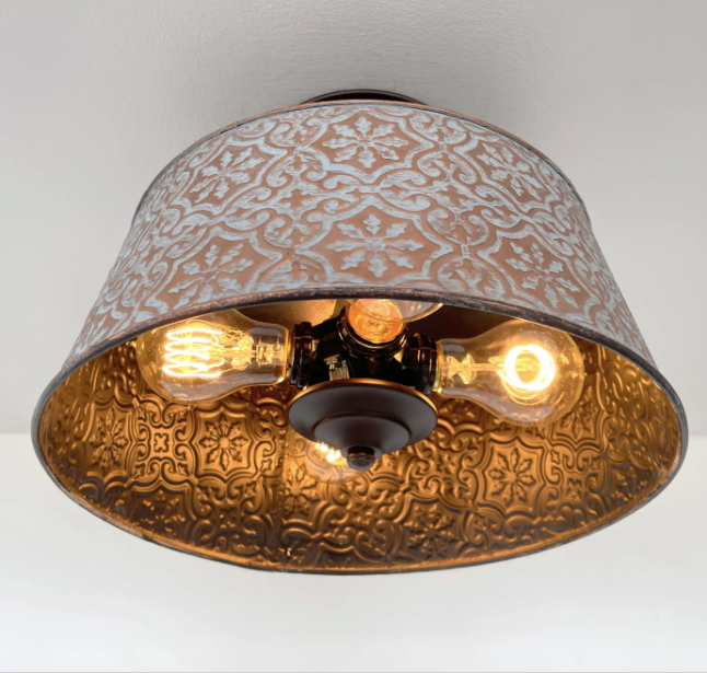 Ornate Copper Farmhouse Ceiling Light - 4 Bulb - Sweatfully