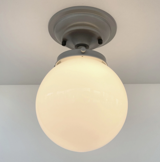 Modern Milk Glass GREY Ceiling Light Fixture of 8" Opal Glass Globe - Sweatfully