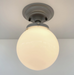 Modern Milk Glass GREY Ceiling Light Fixture of 8" Opal Glass Globe - Sweatfully