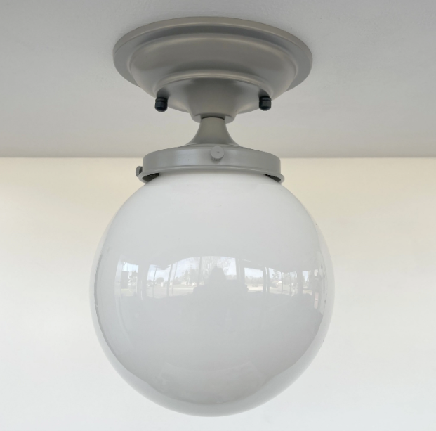 Modern Milk Glass GREY Ceiling Light Fixture of 8" Opal Glass Globe - Sweatfully