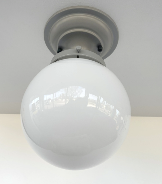 Modern Milk Glass GREY Ceiling Light Fixture of 8" Opal Glass Globe - Sweatfully
