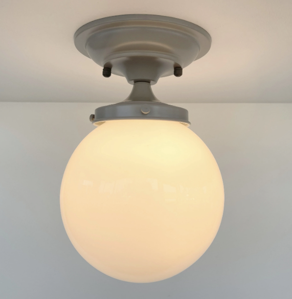 Modern Milk Glass GREY Ceiling Light Fixture of 8" Opal Glass Globe - Sweatfully