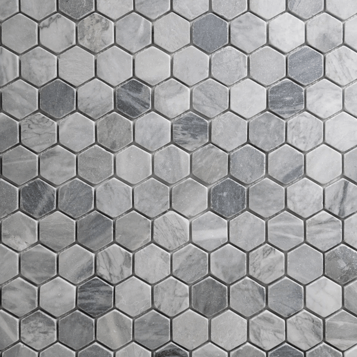 Bardiglio 2" Hexagon Tumbled Marble Tile - Sweatfully
