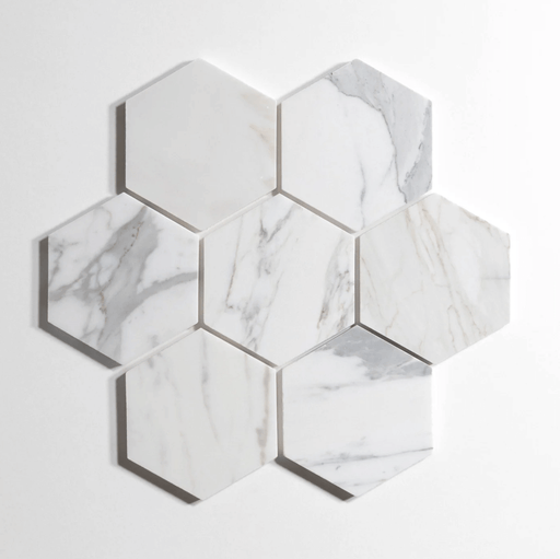 Calacatta 5" Hexagon Polished Marble Tile - Sweatfully