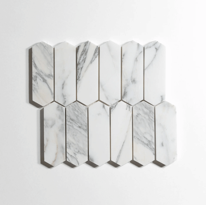 Calacatta Pickett Honed Mosaic Marble Tile - Sweatfully
