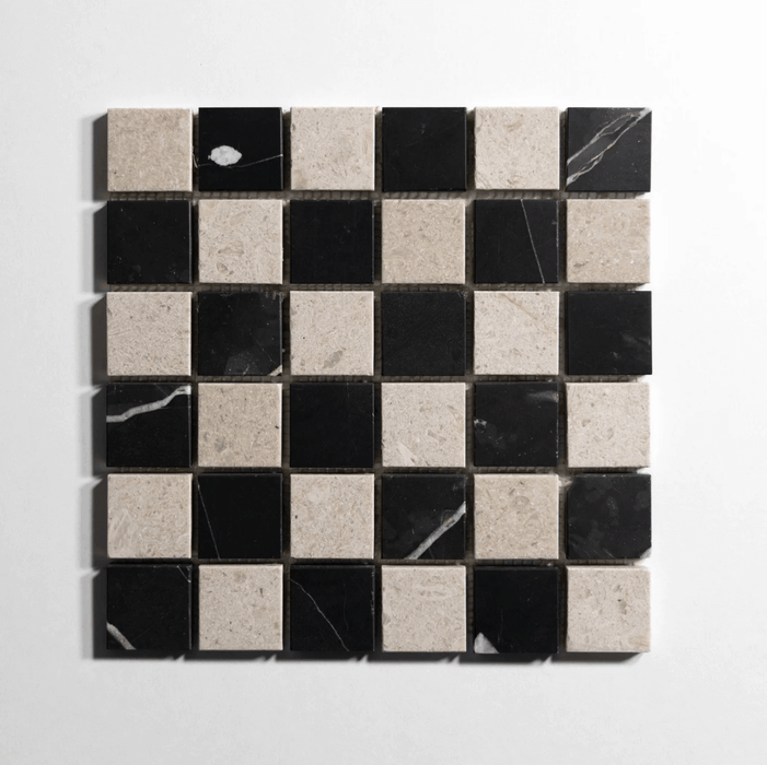 Nero St. Gabriel & Sierra Limestone 2"x2” Mosaic - Sweatfully
