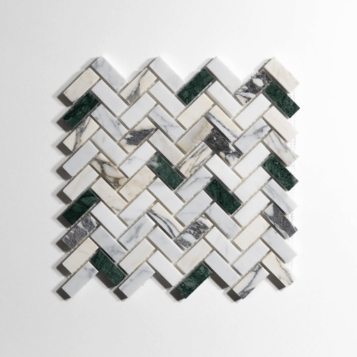 Monet Polished Mini Herringbone Mosaic Marble Tile - Sweatfully
