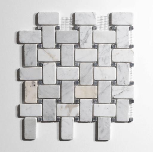 Antique Carrara Tumbled Basketweave Mosaic Marble Tile - Sweatfully
