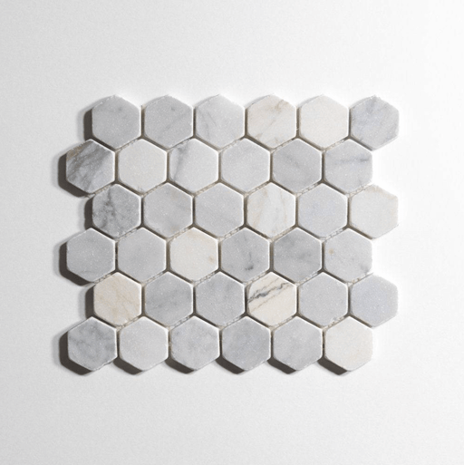 Antique Carrara Tumbled Hexagon Mosaic Marble Tile - Sweatfully