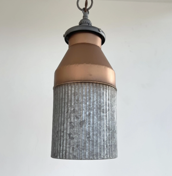 Rustic COPPER Farmhouse MILK CAN Barn Pendant Light Fixture - Sweatfully