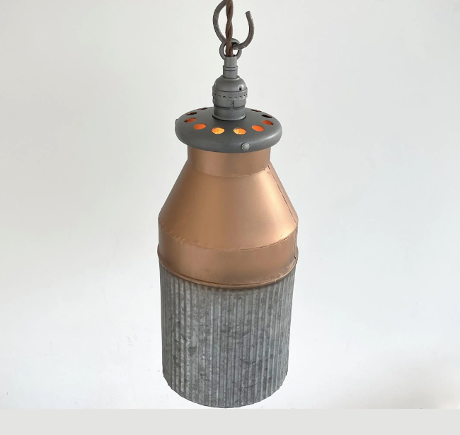Rustic COPPER Farmhouse MILK CAN Barn Pendant Light Fixture - Sweatfully