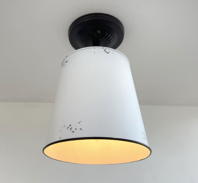 Farmhouse White Barn Metal Distressed Ceiling Light Fixture - Sweatfully