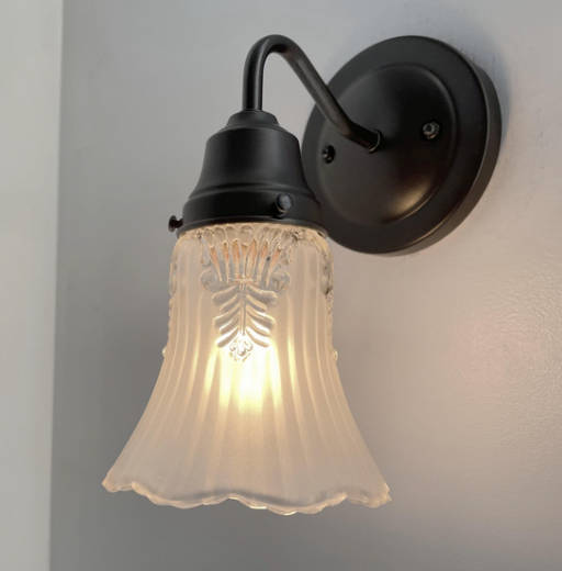 Vanity SCONCE Wall Light 1950s Fixture Frost & Clear Antique Vintage Glass - Sweatfully