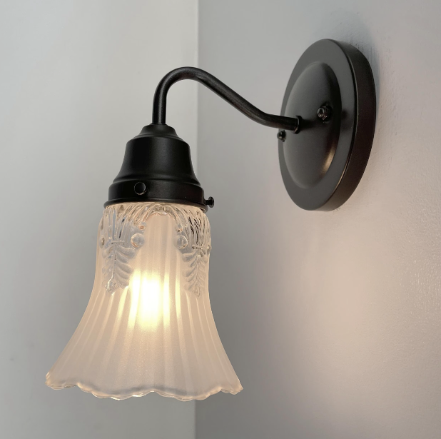 Vanity SCONCE Wall Light 1950s Fixture Frost & Clear Antique Vintage Glass - Sweatfully