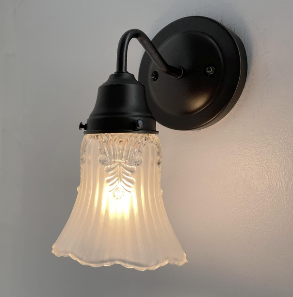 Vanity SCONCE Wall Light 1950s Fixture Frost & Clear Antique Vintage Glass - Sweatfully