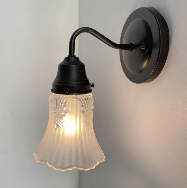 Vanity SCONCE Wall Light 1950s Fixture Frost & Clear Antique Vintage Glass - Sweatfully
