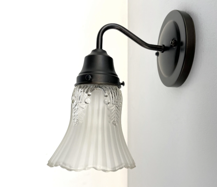 Vanity SCONCE Wall Light 1950s Fixture Frost & Clear Antique Vintage Glass - Sweatfully