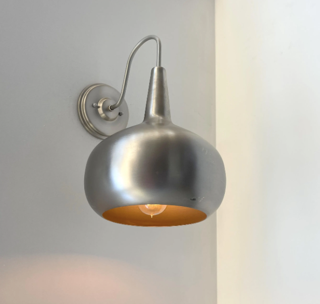 Polished Steel LARGE MODERN Wall Sconce Light Fixture - Sweatfully